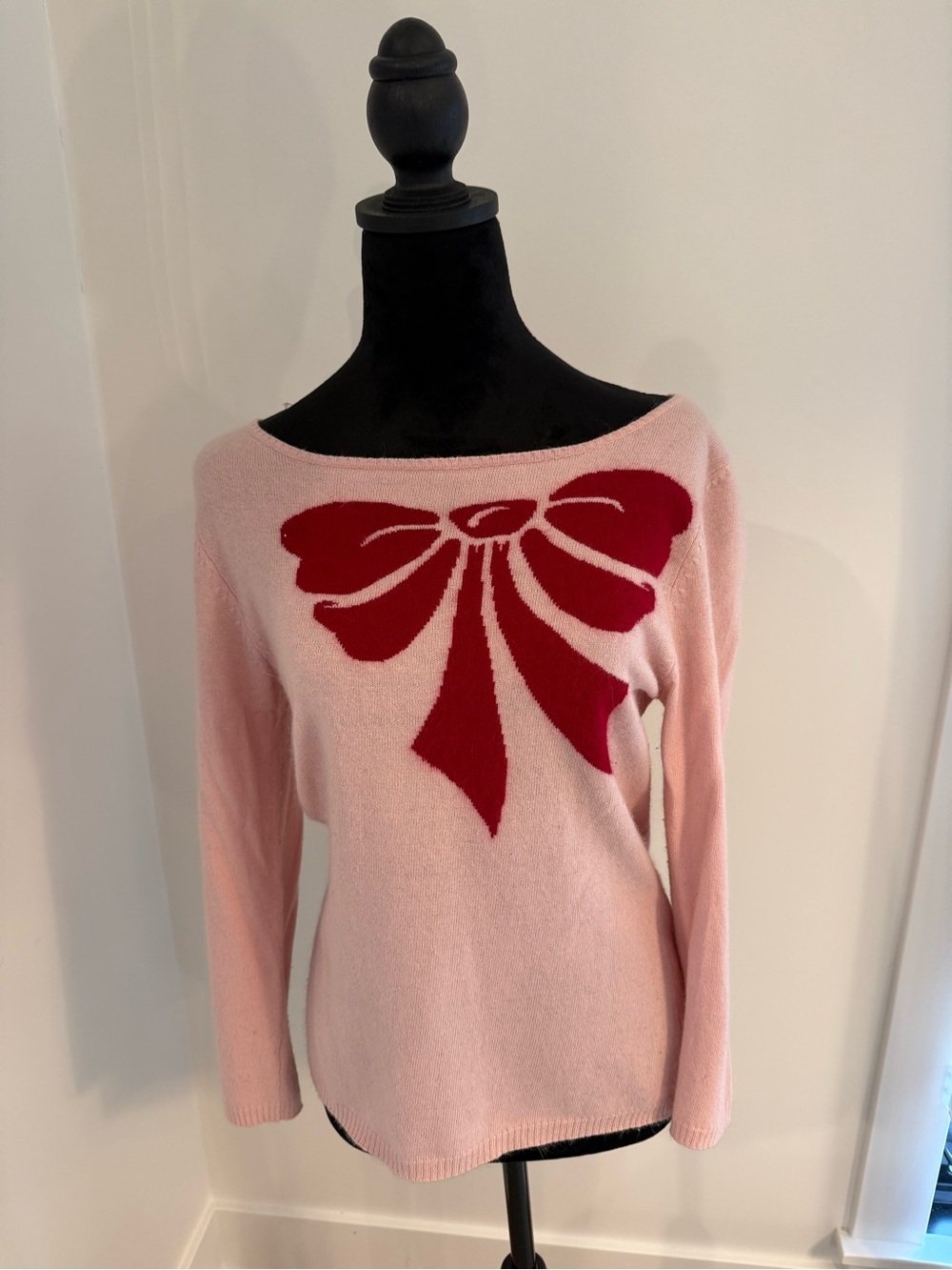 Pink Cashmere Angora Bow Sweater Vintage Size Medium